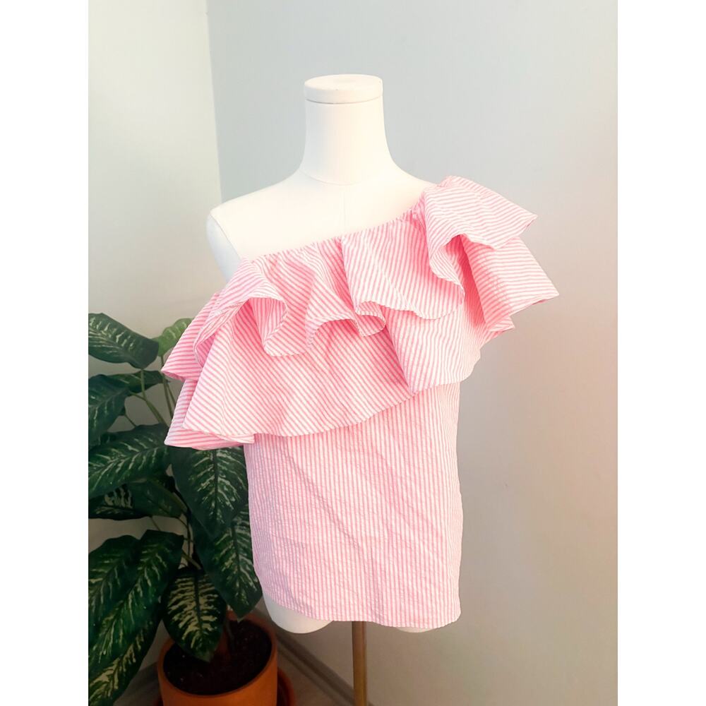 Lilly Pulitzer Trixie Pink Stripe Off Shoulder Ruffle Top XXS Vacation Resort - Picture 2 of 7